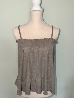 Amadi Anthropologie Wyat Metallic Gray Ruffle Hem Spaghetti Strap Top